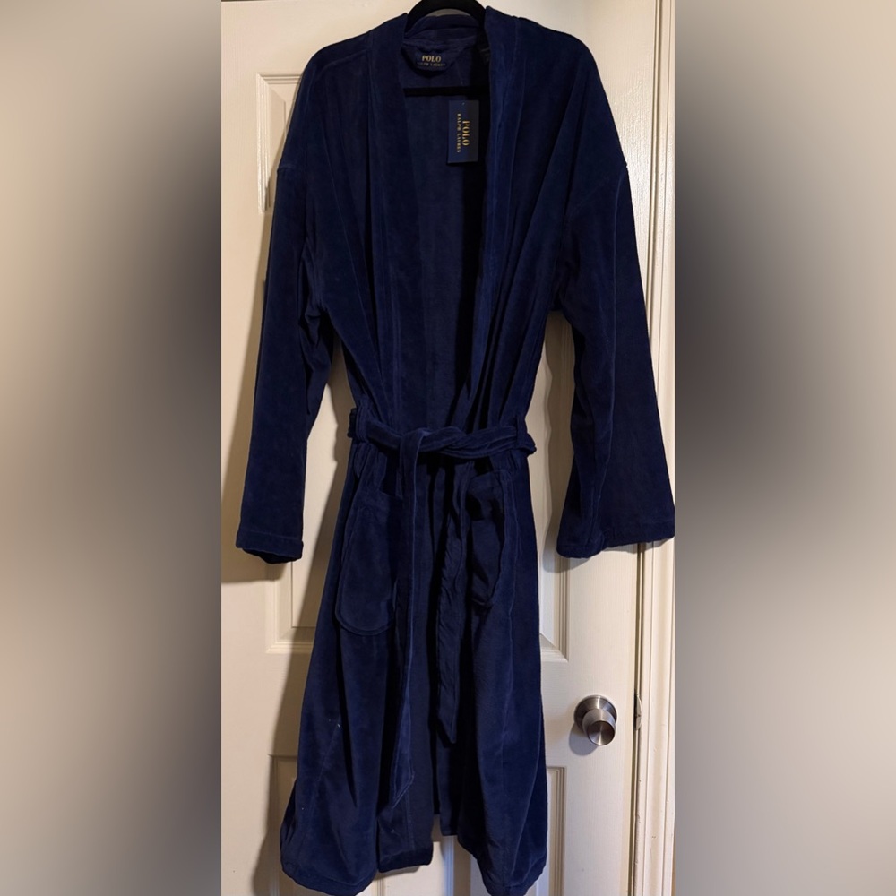 NWT Polo by Ralph Lauren Navy Plush Robe SZ XL
